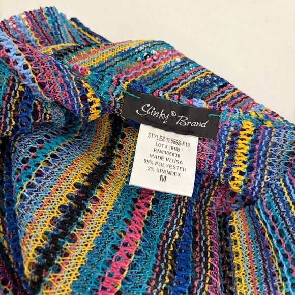 Slinky Brand Sweater Women's Medium Colorful Rainbow Open Knit Flare Sleeve - Picture 7 of 7